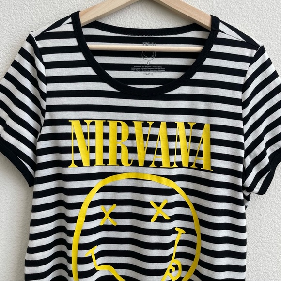 TORRID Black White Striped Yellow Nirvana Classic Fit Ringer Graphic Band Tee - Picture 5 of 11
